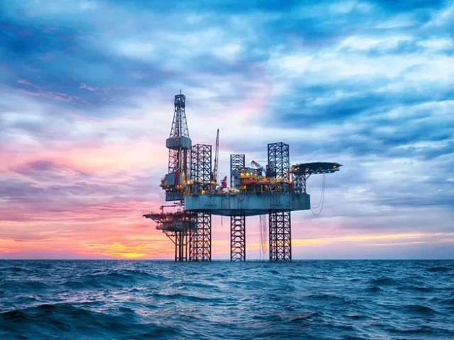 An oil rig in the ocean