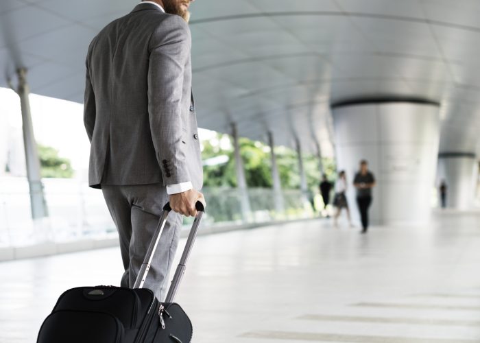 Businessmen Habds Hold Luggage Business Trip