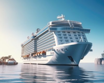 large luxurious cruise ship sailing in the sea on a sunny day.